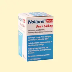 Opakowanie leku Noliprel forte 5 mg/1,25 mg, stosowanego w leczeniu nadciśnienia.