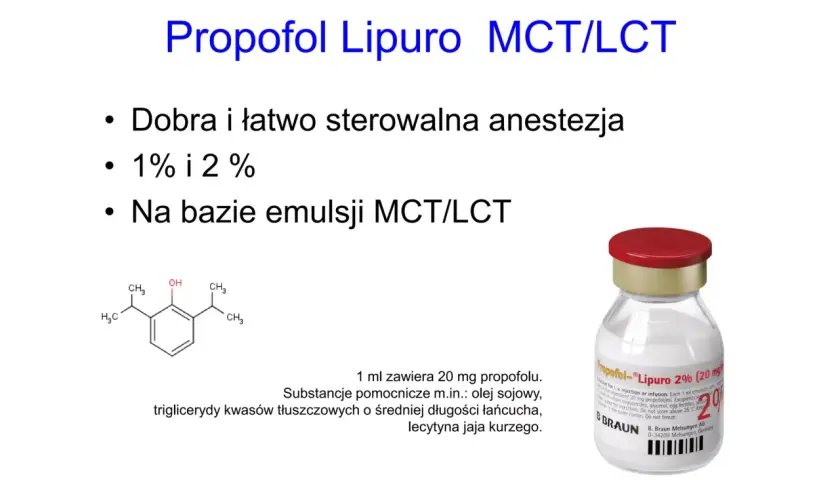 Propofol Lipuro MCT/LCT: co to jest? Emulsja do znieczulenia, 1% i 2%, na bazie MCT/LCT.