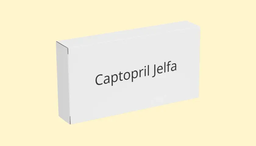 Opakowanie leku Captopril Jelfa. Stosowany na nadciśnienie i niewydolność serca.
