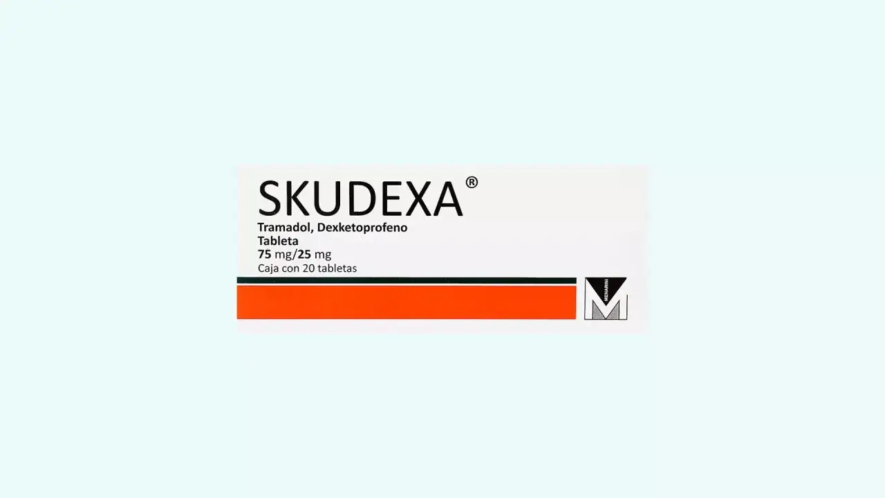 Opakowanie leku Skudexa 75 mg + 25 mg, zawierające 20 tabletek.