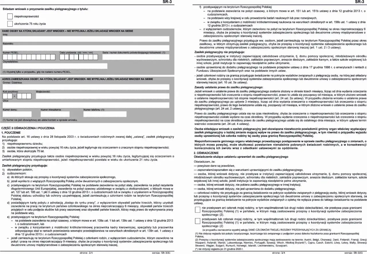 Wniosek o zasiłek pielęgnacyjny