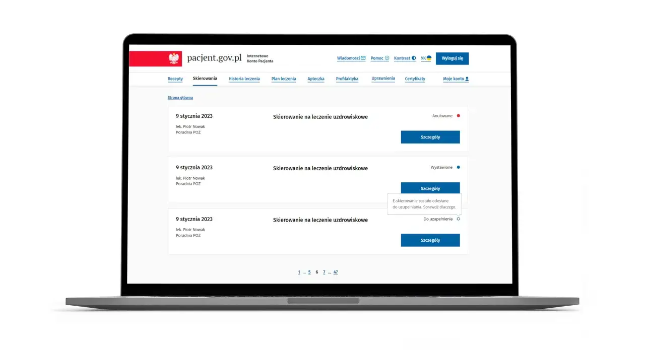 screenshot przeglądarka skierowań NFZ