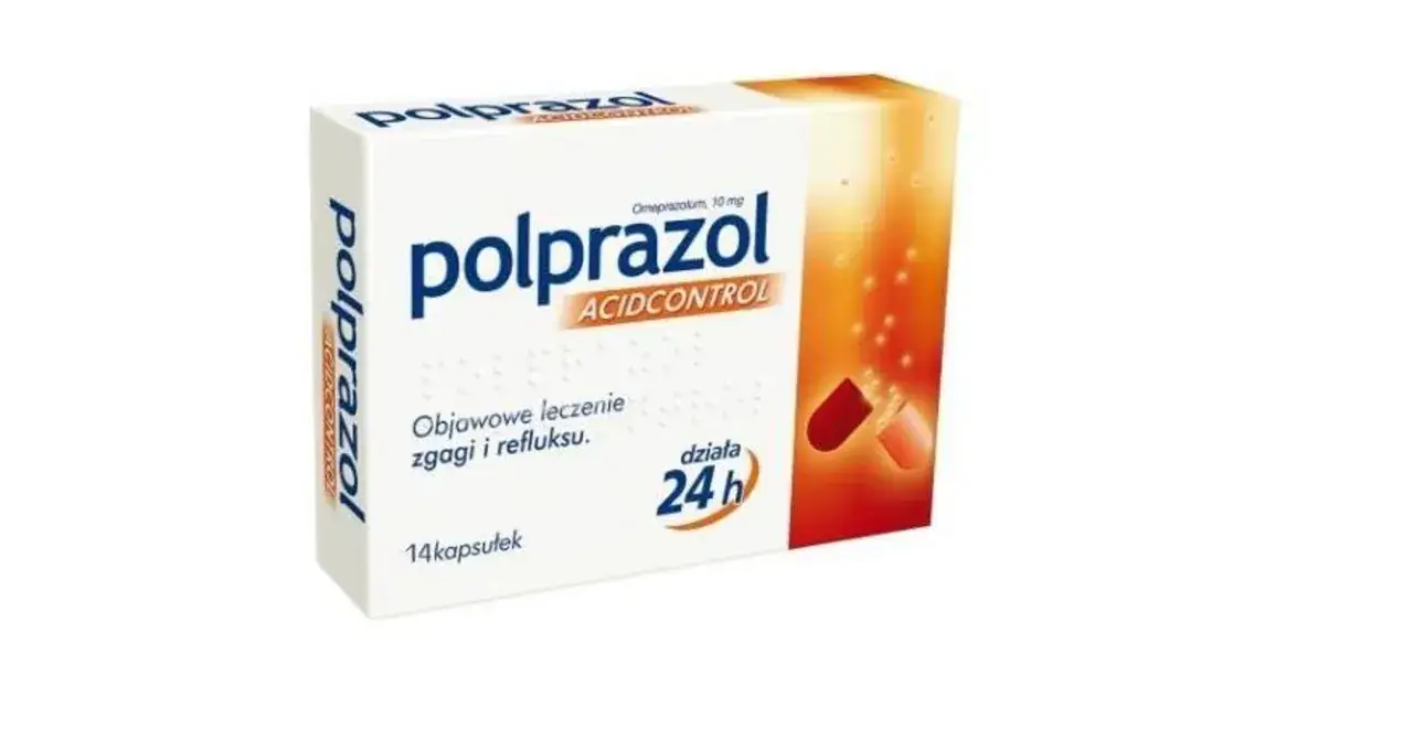 Opakowanie leku Polprazol, stosowanego na zgagę i refluks. Przed użyciem zapoznaj się z ulotką, by poznać polprazol skutki uboczne.